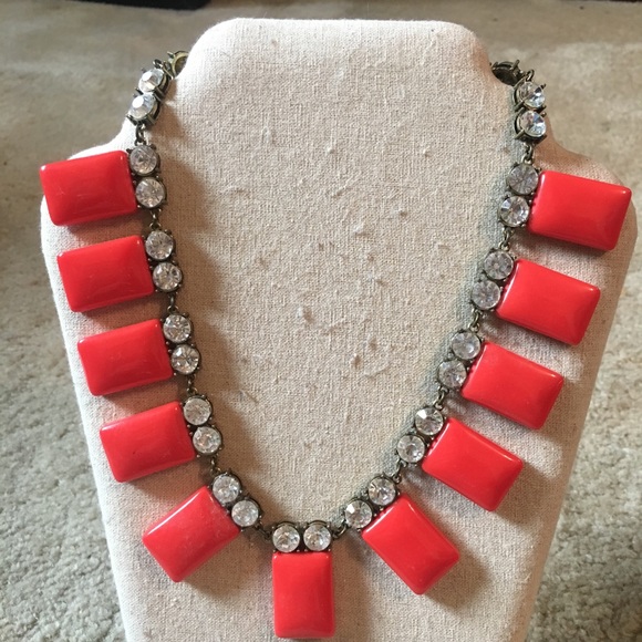 J. Crew-style coral/crystal statement necklace - Picture 1 of 3